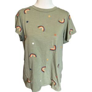 THML Green Rainbow Flutter Sleeve Top Lg Anthropologie